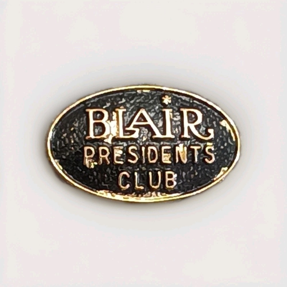 Vintage Blair President's Club Lapel Pin Pinback Tie Tac Gold Tone Black Oval